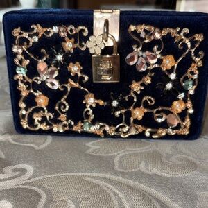 Dolce & Gabbana Navy and Gold Floral Clutch